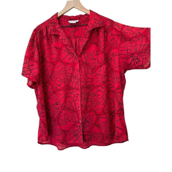 Lady Shapely red monstera leaf plant women’s L button up vintage 90s retro butto - Picture 3 of 8